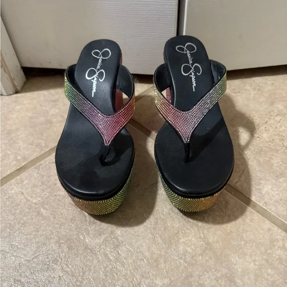 Colorful Rhinestone Wedge Sandals - Picture 2 of 5